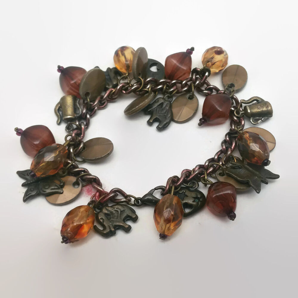 Bronze Colored Chain Charm Style Beaded Bracelet